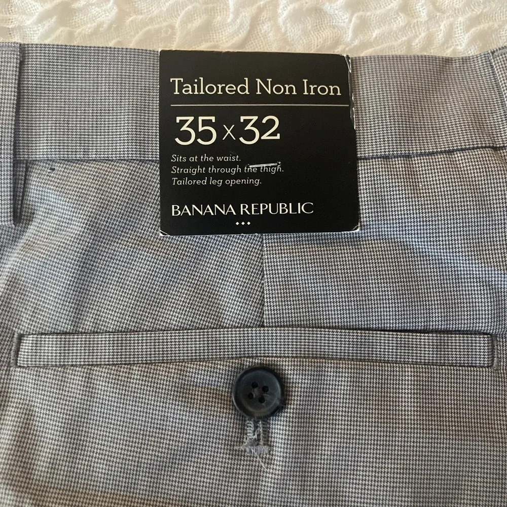 Banana Republic Mens Sz 35x32 Gray Non-Iron Tailored Straight Pants Dress